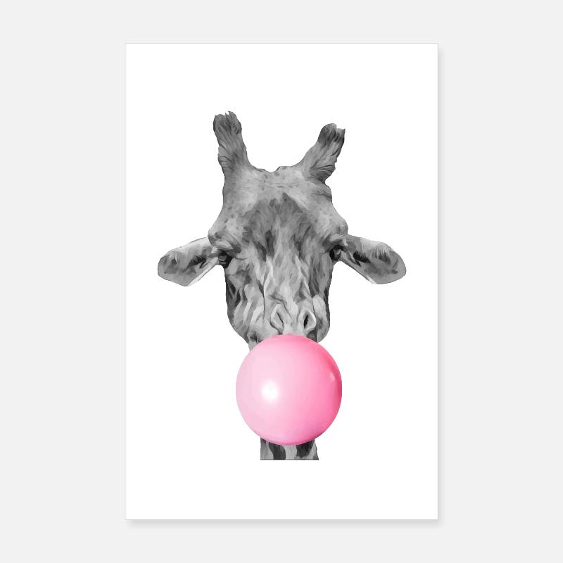 Girafe bulle de chewing gum  Poster 20 x 30 cm
