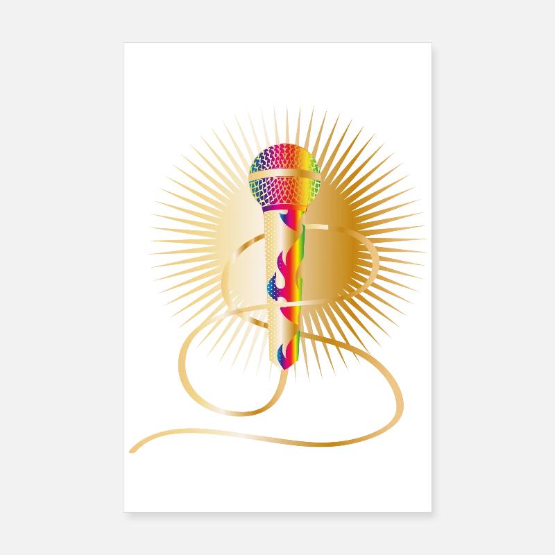 microphone doré avec éléments arc-en-ciel Poster 20 x 30 cm