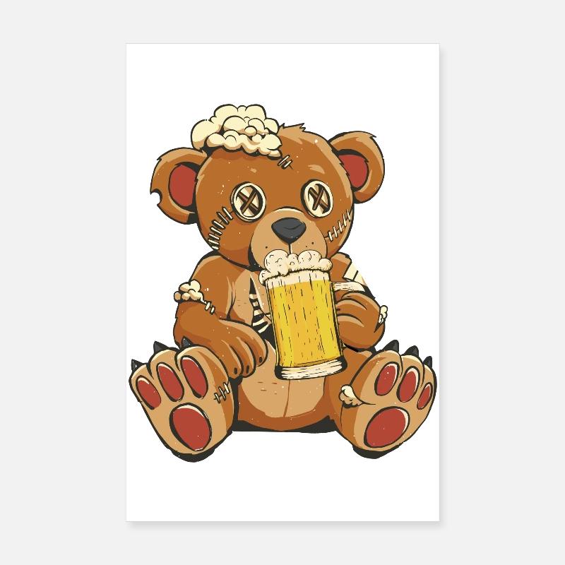 Genähter Biertrinker Bär Bärchen Poster 20x30 cm