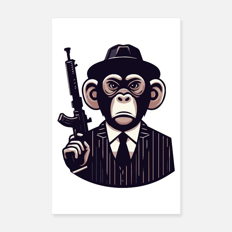 Pinstripe Gangster Monkey Poster 8" x 12" (20x30 cm)