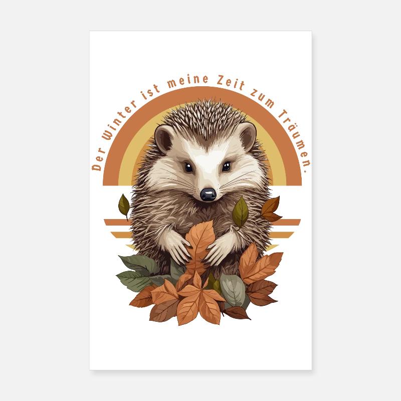 Hérisson mignon dans un tas de feuilles Poster 20 x 30 cm