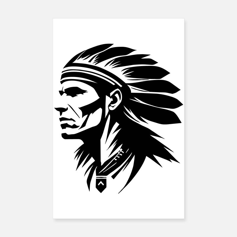 Indianer Häuptling mit Federn Poster 20x30 cm