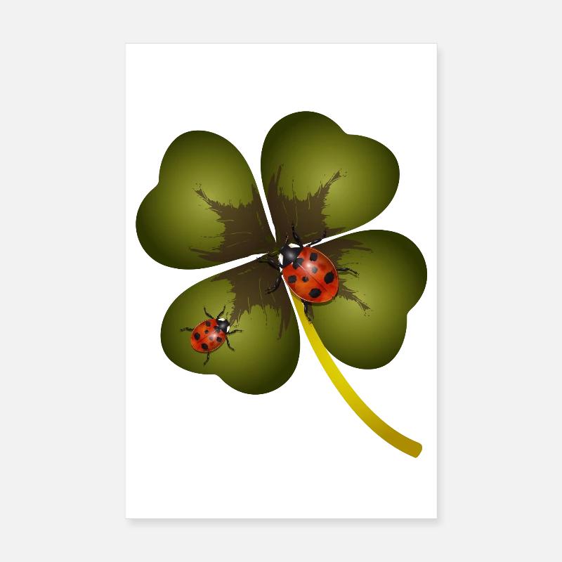 A four-leaf clover with two ladybugs Poster 8" x 12" (20x30 cm)