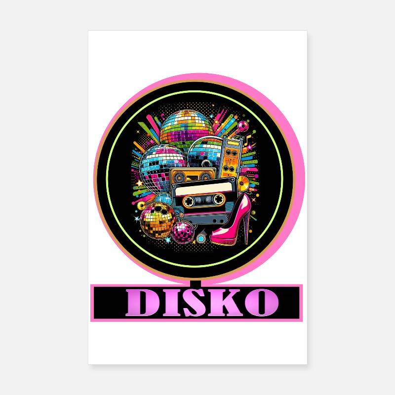 Disco Retro Kassette Neon Glanz - Poster 20x30 cm - Weiß