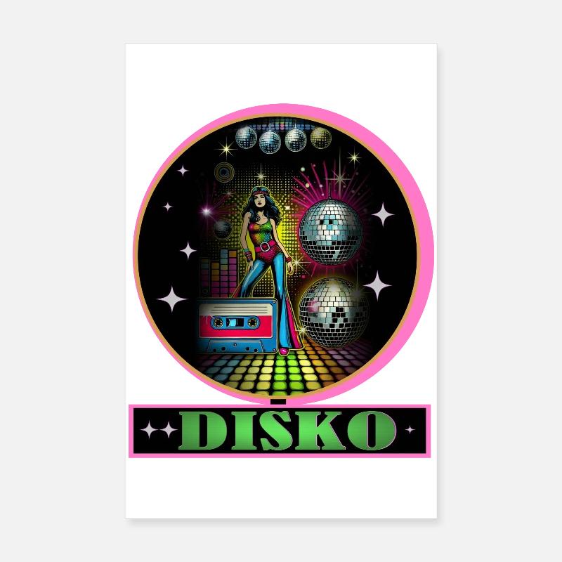 Disco Diva Neon Glitzerkugeln - Poster 20x30 cm - Weiß