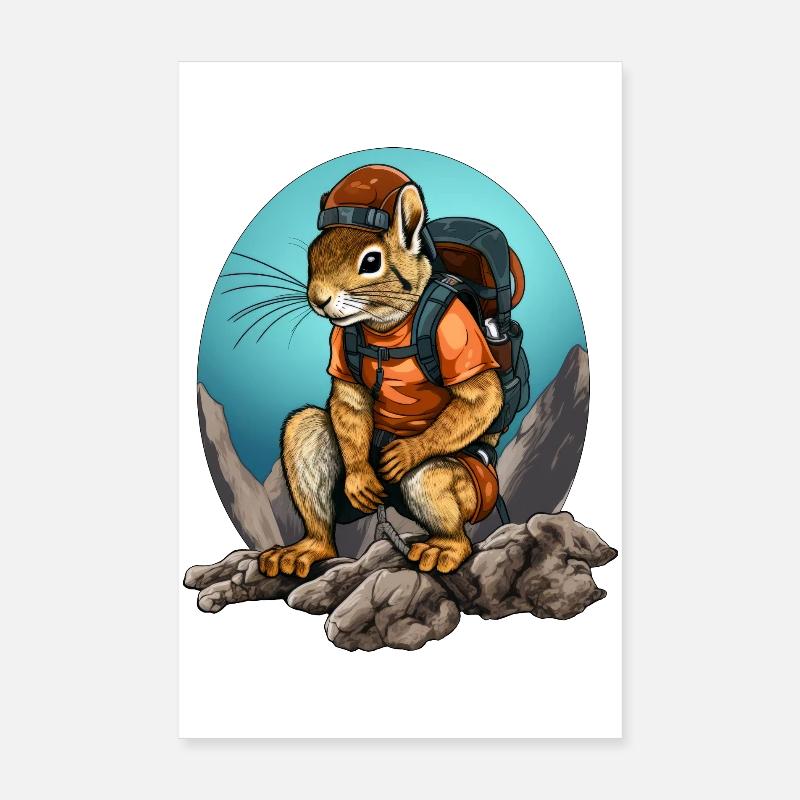 Eichhörnchen Bergsteiger / Wandern Eichhörnchen Poster 20x30 cm