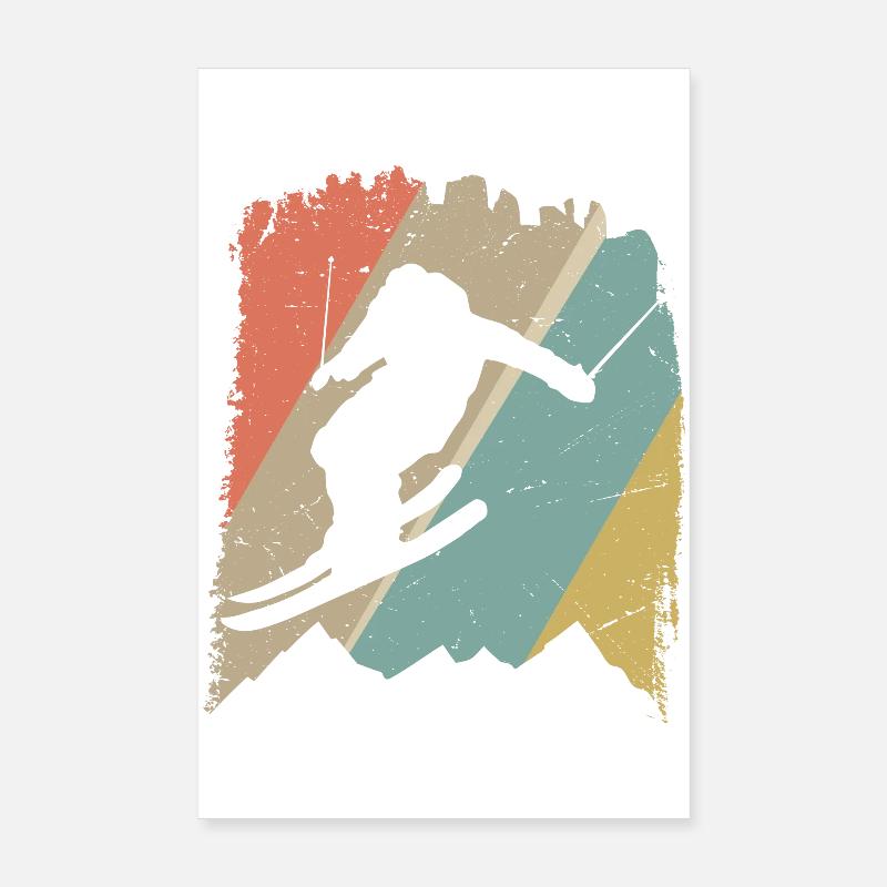 Retro Snowboard Silhouette auf Pastellstreifen Poster 20x30 cm
