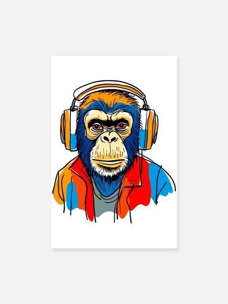 Affe mit Kopfhörern - Poster 20x30 cm - Weiß - Vorne