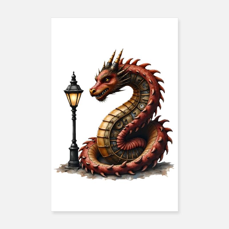 Steampunk Drache mit Laterne Poster 20x30 cm