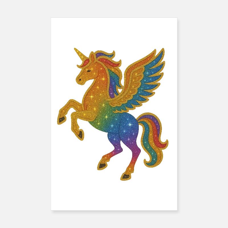 Glitzernde Regenbogen-Pegasus-Illustration Poster 20x30 cm