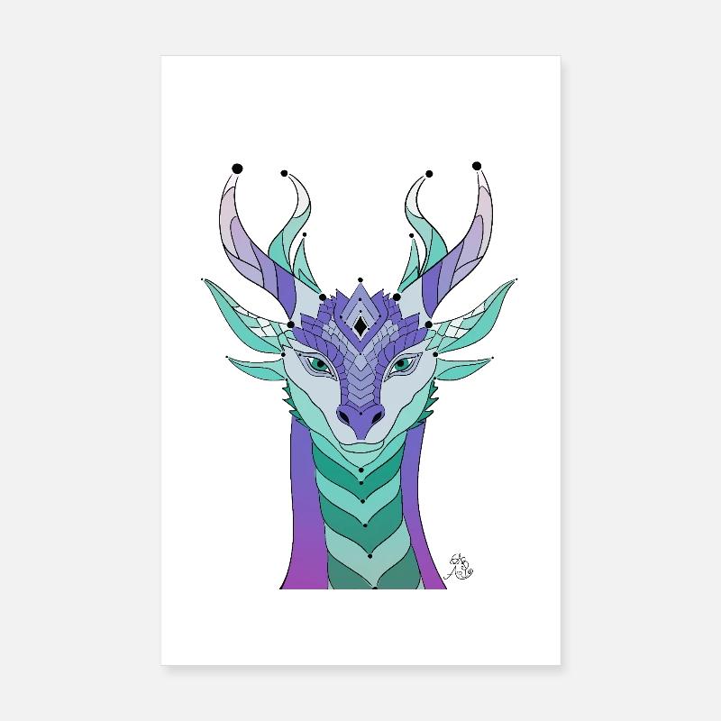Tête de dragon imaginative aux couleurs pastel Poster 20 x 30 cm