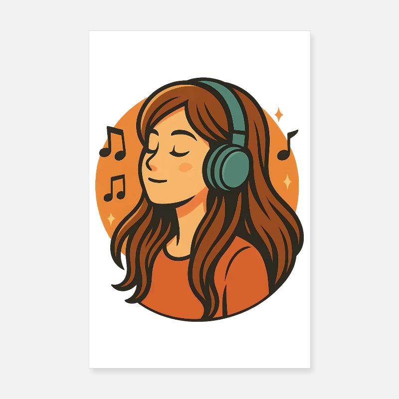 Mädchen hört entspannte Musik mit Kopfhörern Poster 20x30 cm