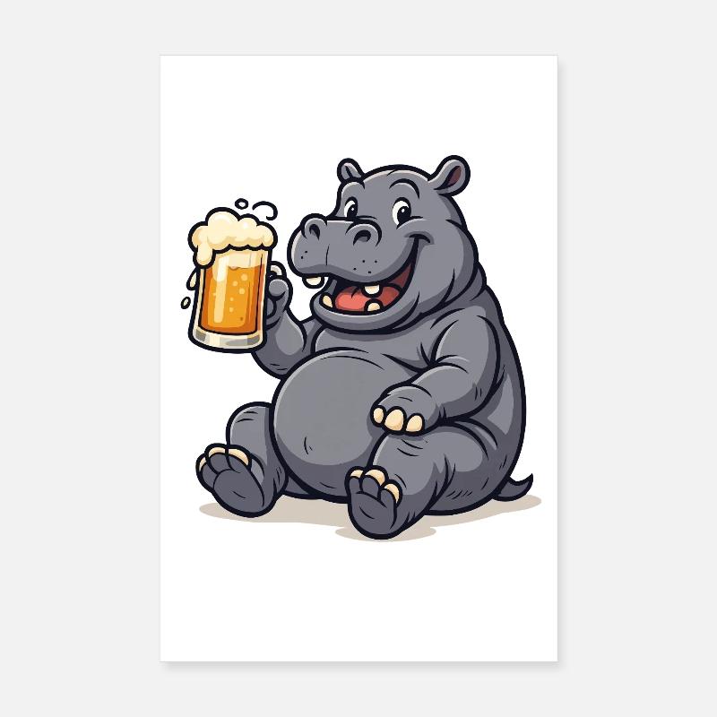 Nilpferd mit Pint Bierfreude Poster 20x30 cm