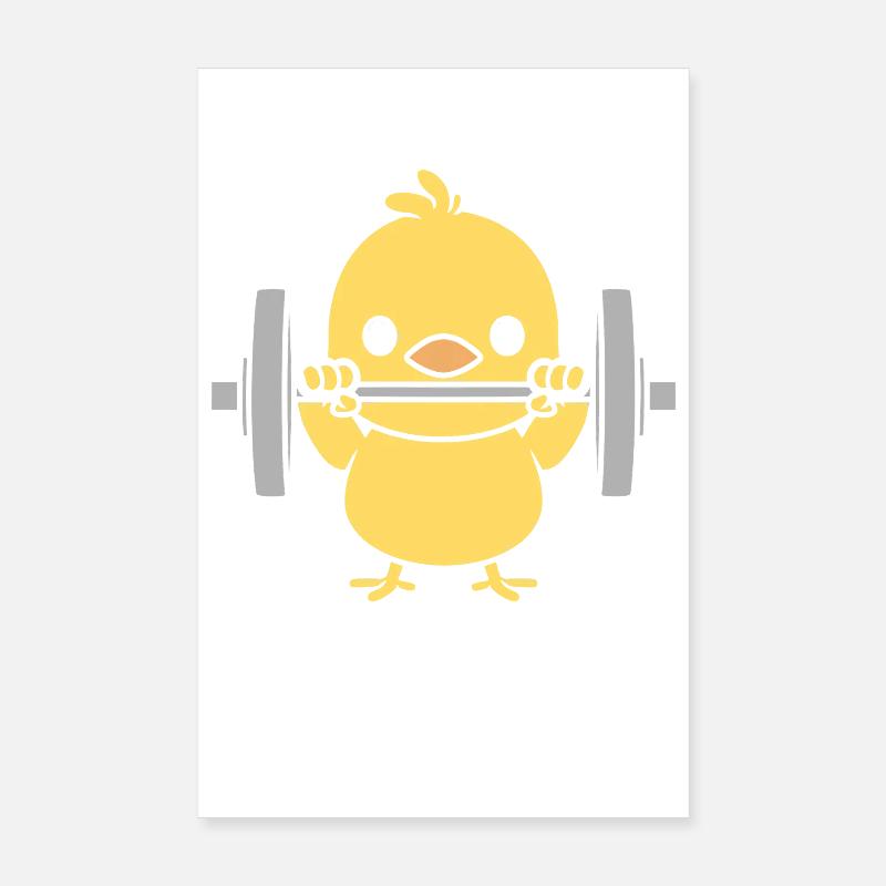 Poussin musclé avec barre d'haltères Poster 20 x 30 cm