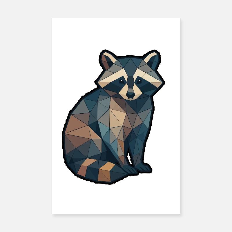 Geometrischer Waschbär Low Poly Poster 20x30 cm
