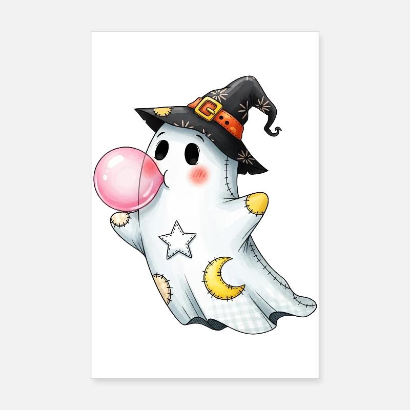 Patchwork Cartoon Geist mit Kaugummiblase Poster 20x30 cm