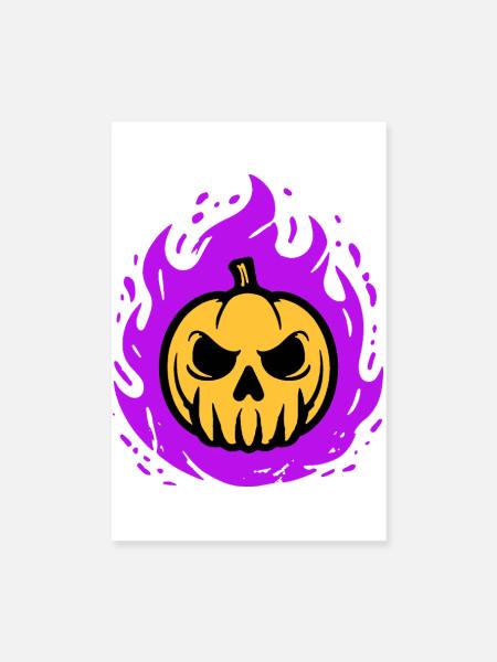 Orange Kürbis mit lila Flammen - Poster 20x30 cm - Weiß - Vorne