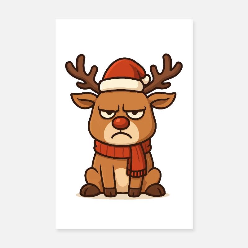 Grim Reindeer with Christmas Scarf Poster 8" x 12" (20x30 cm)