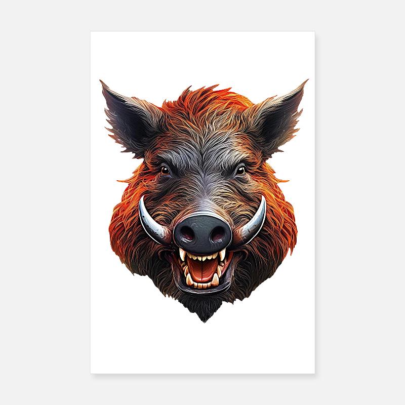 Sanglier - Poster 20 x 30 cm - blanc