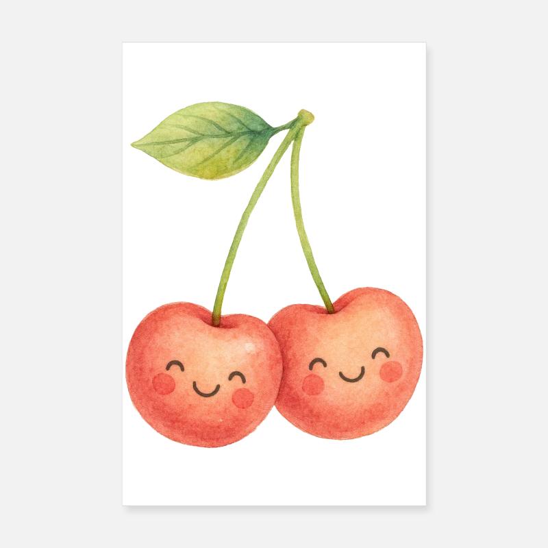 Cuddly Cherry Couple Cherry Fruit Summer Love Poster 8" x 12" (20x30 cm)