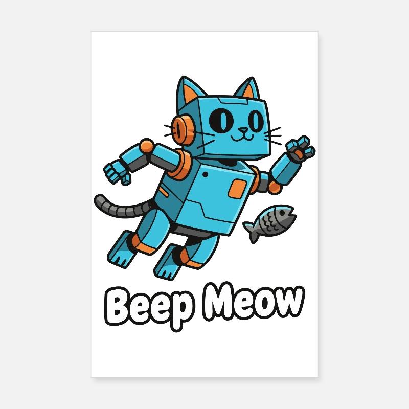 Chat robot bleu Bip Miaou Poster 20 x 30 cm