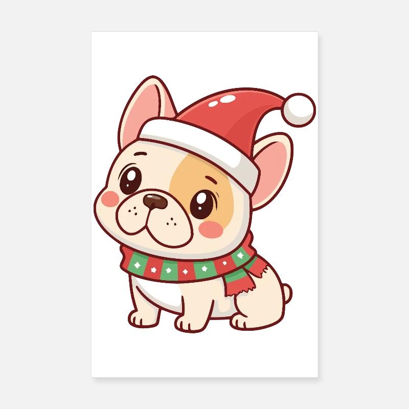 Chiot Noël en bonnet rouge Poster 20 x 30 cm