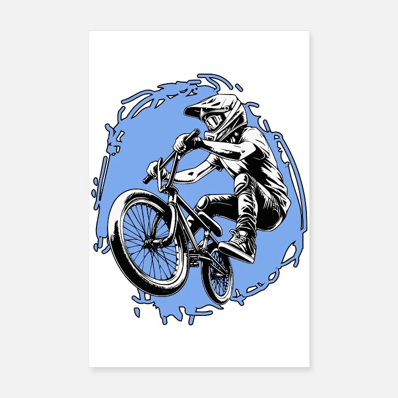 BMX Sprung Stunt blau - Poster 20x30 cm - Weiß