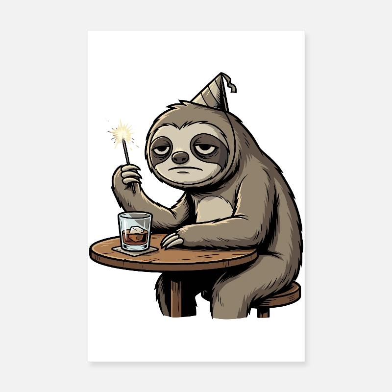 Boring New Year Sloth Poster 8" x 12" (20x30 cm)