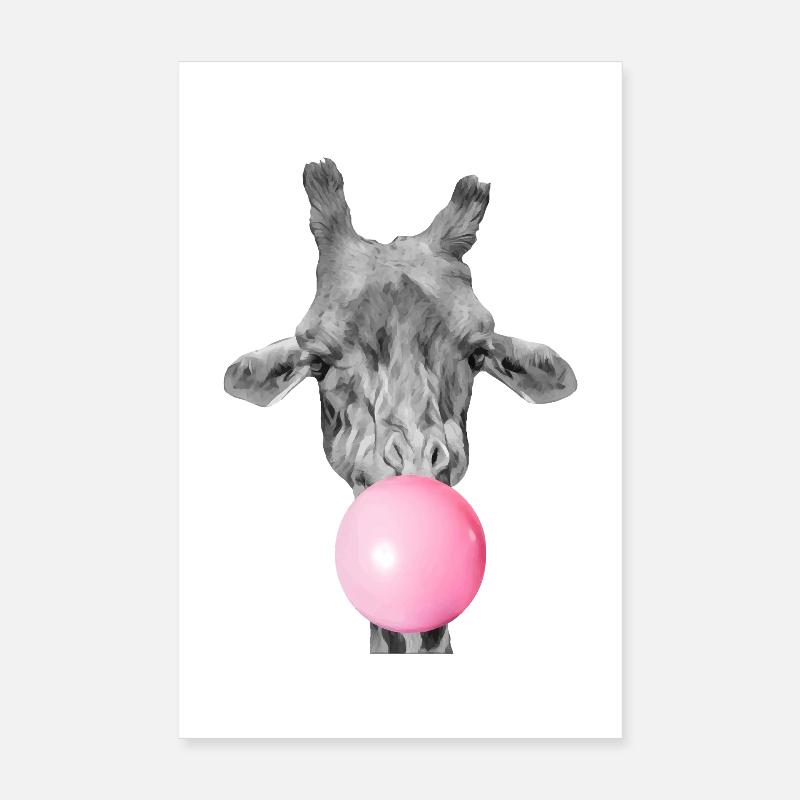 Giraffe Bubble Gum - Modern Funny Animal Poster 8" x 12" (20x30 cm)