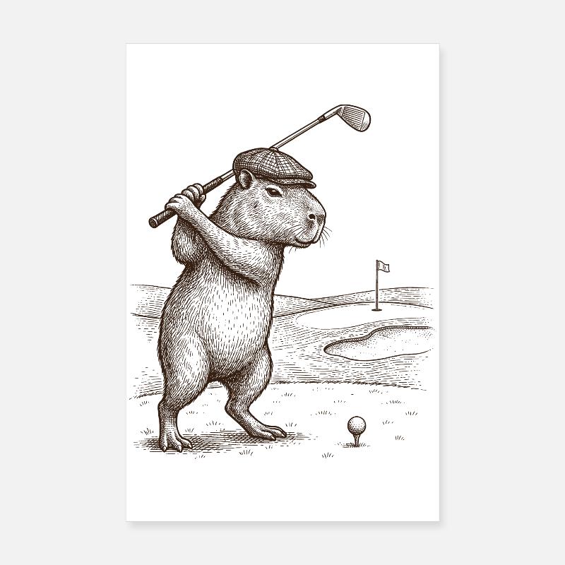 Funny Capybara Playing Golf Golfer Poster 8" x 12" (20x30 cm)