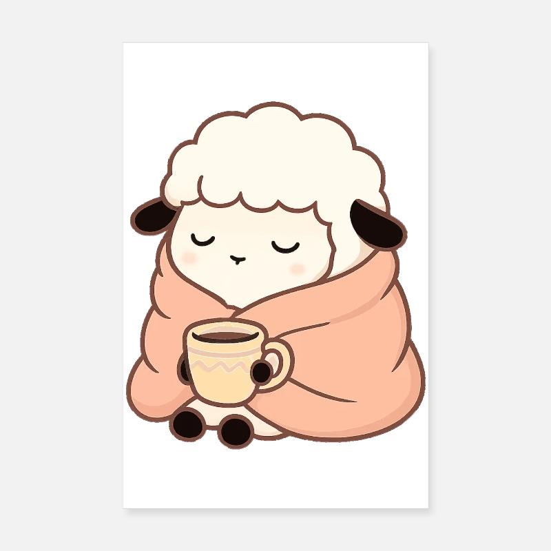 Sheep with Tea – Calm Illustration Poster 8" x 12" (20x30 cm)