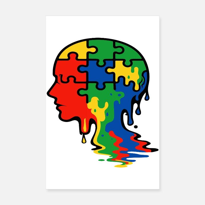 Illustration de tête de puzzle de sensibilisation à l’autisme Poster 20 x 30 cm
