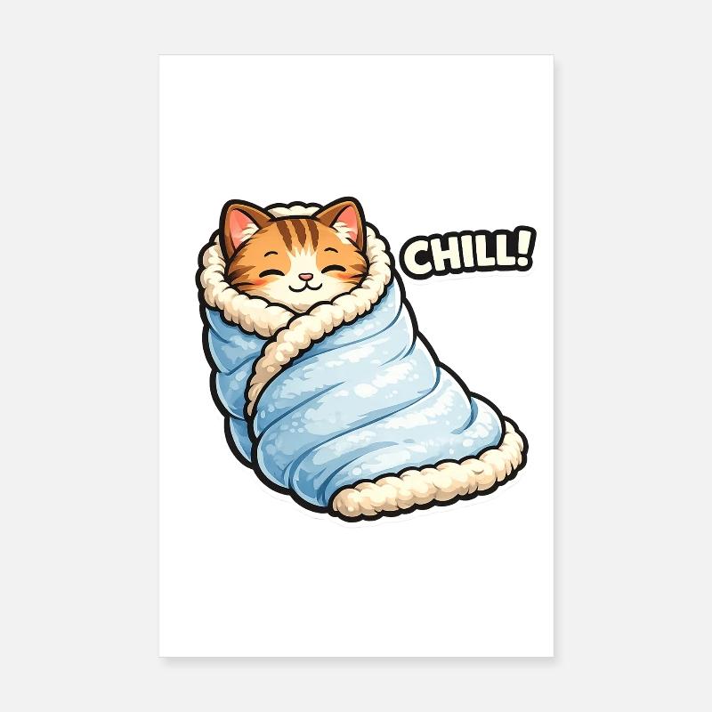 Chat câlin dans la couverture d’hiver Poster 20 x 30 cm