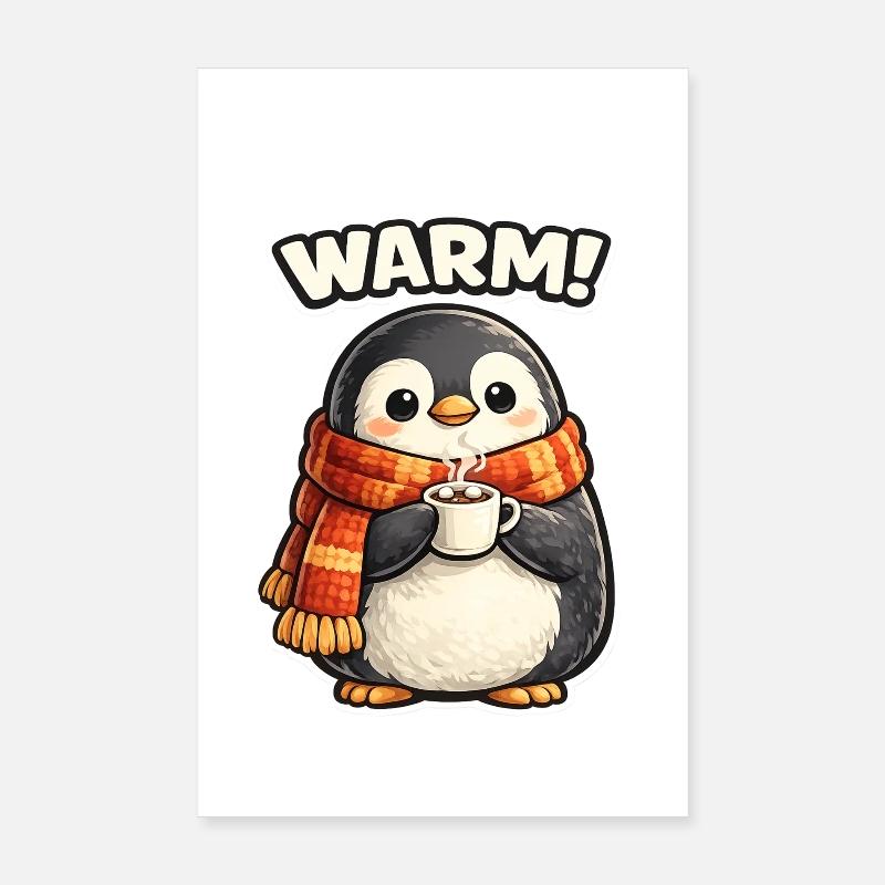 Wärmender Pinguin mit Kaffee Poster 20x30 cm