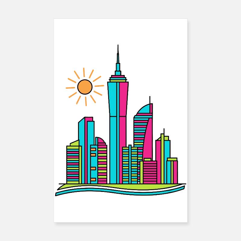 Lebendige abstrakte Stadtsilhouette Moderne farbenfrohe Kunst Poster 20x30 cm