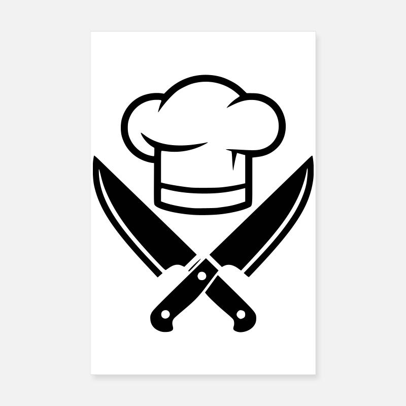 Silhouette de couteau de chapeau de chef Poster 20 x 30 cm