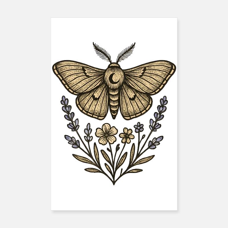Moth with flower wreath Poster 8" x 12" (20x30 cm)