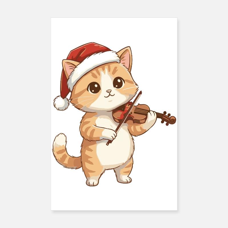 Chaton de Noël jouant du violon Poster 20 x 30 cm