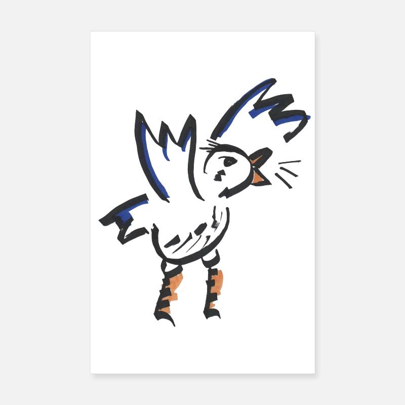 Orange Blue Abstract Rooster Poster 8" x 12" (20x30 cm)