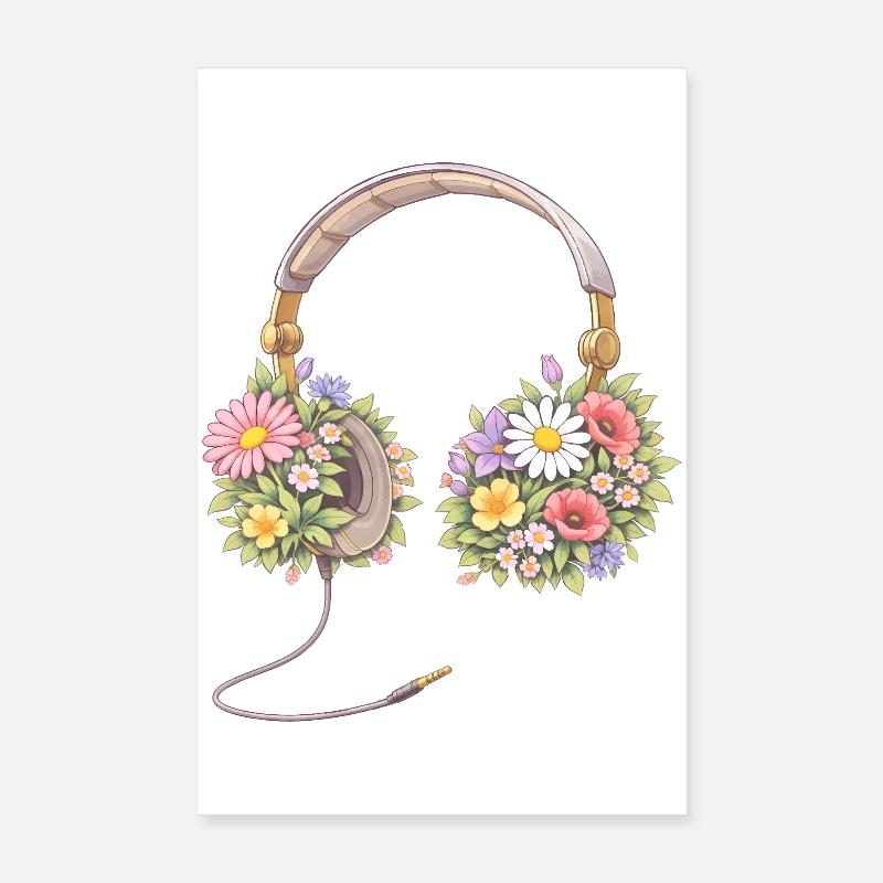 Casque avec illustration de fleurs Poster 20 x 30 cm