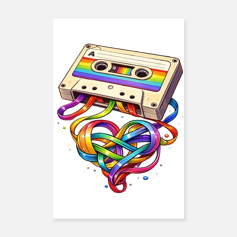Retro Kassette mit Regenbogen Herzband Poster 20x30 cm