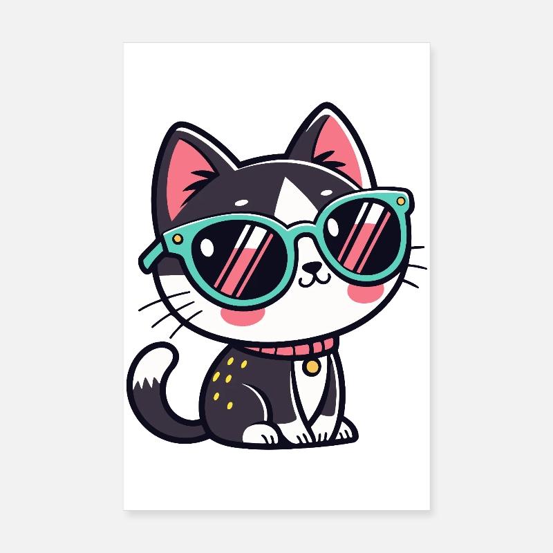 Chat lunettes vertes kawaii Poster 20 x 30 cm