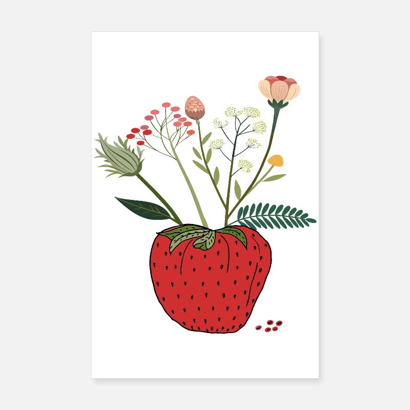 Erdbeere mit Blütenbouquet Poster 20x30 cm