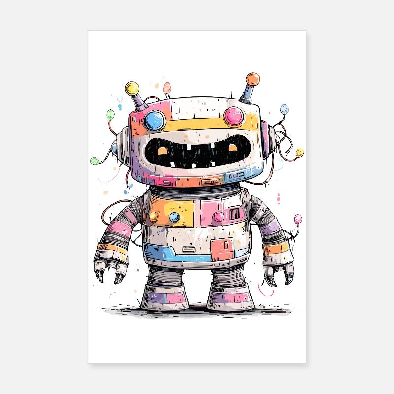 Robot coloré avec des éclaboussures de peinture Poster 20 x 30 cm