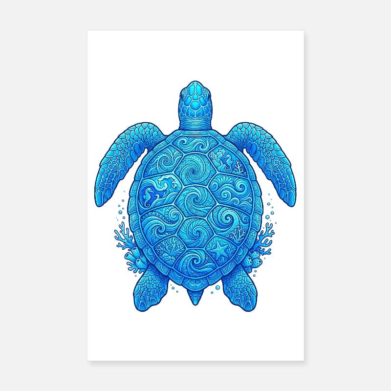 Blaue Meeres Schildkröte Poster 20x30 cm