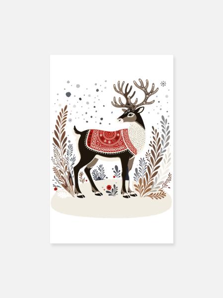 Rentier-Shirt, Boho-Weihnachts-Shirt - Poster 20x30 cm - Weiß - Vorne
