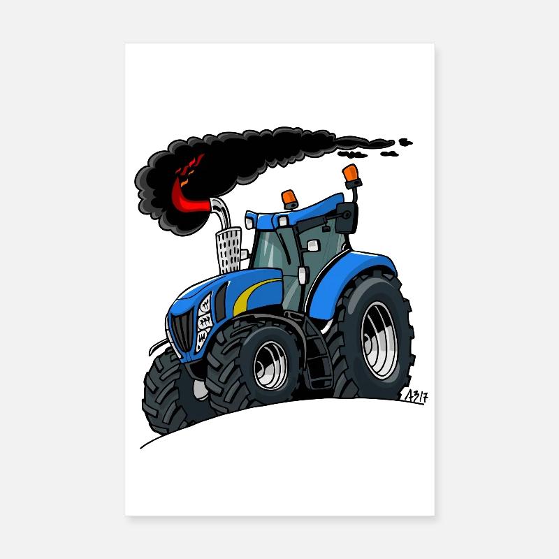 Blauer Traktor - Poster 20x30 cm - Weiß