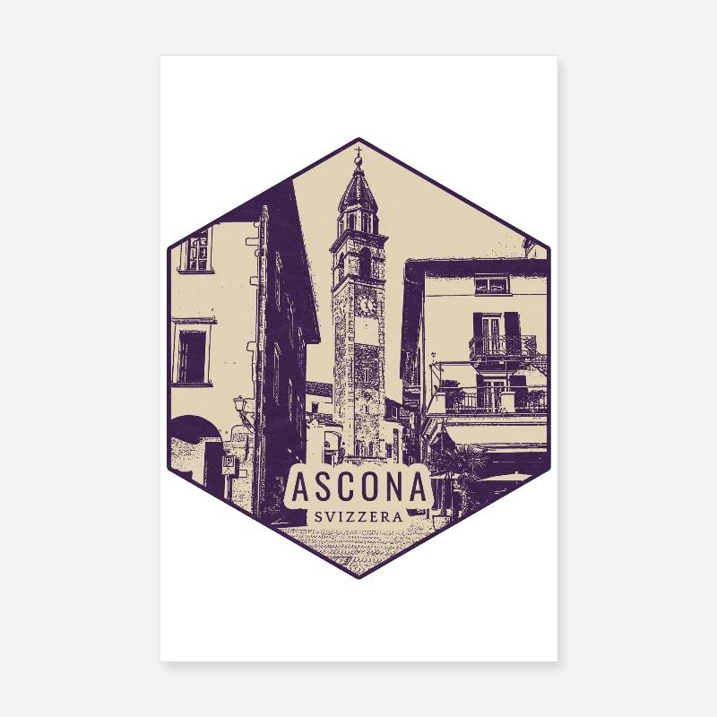 Ascona Clock Tower Vintage Badge Poster 8" x 12" (20x30 cm)