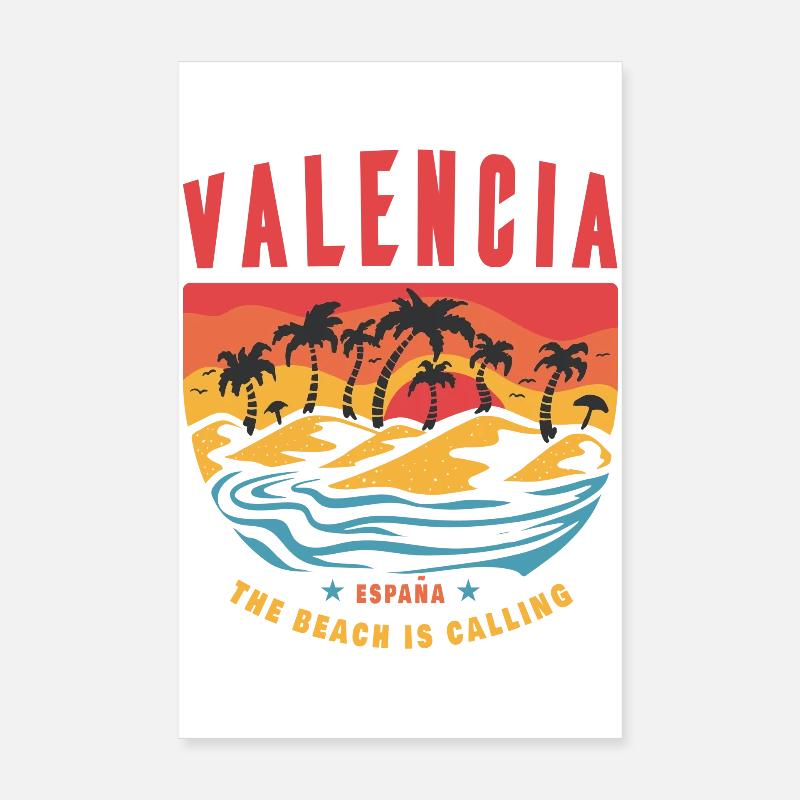 Valencia Spanien Palmen Beach Design Poster 20x30 cm