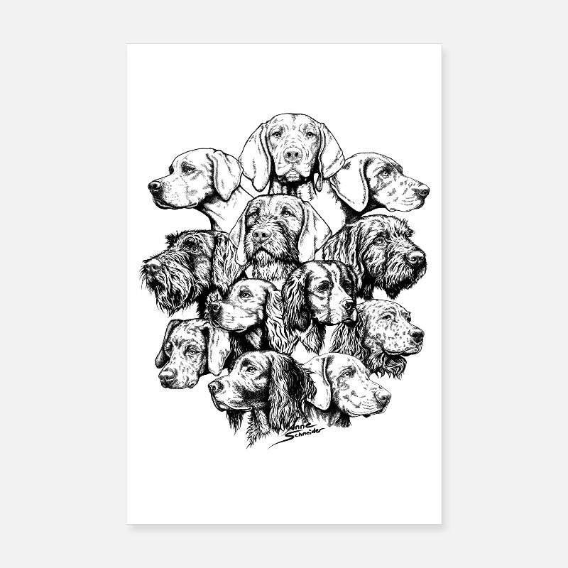 Wimmelbild Vorstehhunde Poster 20x30 cm